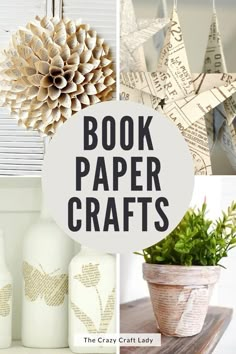 book paper crafts with text overlay that says, book paper crafts