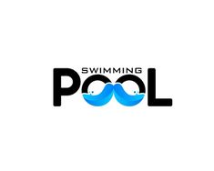 the swimming pool logo is shown in black and white with an image of a wave coming out