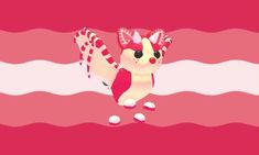 a pink and white cat is standing in the water with its wings spread out, it's eyes are wide open