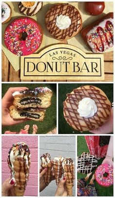 a collage of donuts with different toppings