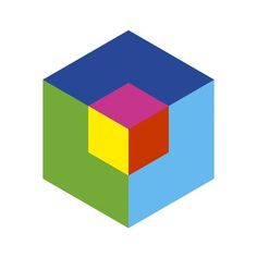 an image of a cube that is colored in different colors and shapes, with one square at the top