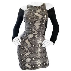 Pierre Balmain Mini Dress In Snakeskin With A Bodycon Fit With Ruching Down The Side And Exposed Shoulders Nude Silk Dress, Metal Mesh Dress, Balmain Couture, Black Wool Dress, Black Strapless Jumpsuit, Balmain Dress, Bandage Dress Black, One Sleeve Dress, Studded Dress