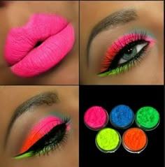 💕POLVO DE HADAS   💕iluminador. Carnaval Make-up, Fantasy Make-up, Maquillage Yeux Cut Crease, Neon Eyeshadow, Party Make-up, 80s Makeup, Bright Eyeshadow, Neon Makeup, Beauty Make-up