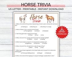 horse trivia printable for kids to learn how to use the horses trivia