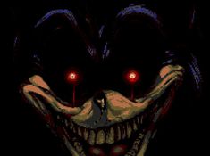 an image of a creepy clown with red eyes