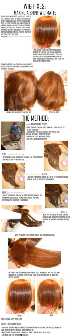 Cosplay Wigs: Taking away wig shine by ~cosplay--tutorials on deviantART #Cosplay Wig Care, Diy Cosplay, Costume Tutorial, Cosplay Tutorial, Cosplay Diy, Cosplay Tips, Wigs Online, Wig Making, Costume Wigs