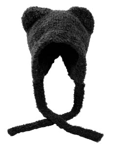 a black and white photo of a bear hat