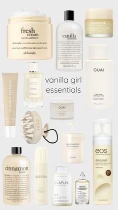 Vanilla Girl Bathroom, Vanilla Self Care Products, Vanilla Girl Skincare, How To Smell Like Vanilla, Clean Girl Perfume, Vanilla Girl Essentials, Vanilla Girl Makeup, Vanilla Scents, Scent Combos