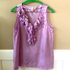 Worn Once. J Crew 100% Silk Sleeveless Lavender Blouse With Ruffle Detail. Looks Brand New Spring Lavender Sleeveless Tank Top, Lavender Sleeveless Tank Top For Spring, Purple Sleeveless Blouse For Spring, Chic Purple Tank Top For Spring, Spring Purple Tank Top, Purple Tank Top For Spring, Casual Purple Sleeveless Blouse, Casual Sleeveless Purple Blouse, Lavender Blouse