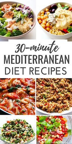 30 minute mediterranean diet recipe collage with text overlay