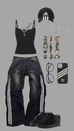 Fit For School, Cute Adidas, Street Style Jewelry, Outfit Nike, Grunge Outfit, Stylish Summer Outfits, Tomboy Style Outfits, Adidas Outfit, Outfit Look