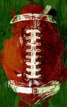 an abstract painting of a football in red and green