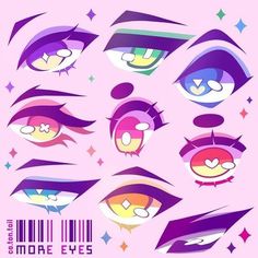 an assortment of cartoon eyes with different shapes and colors