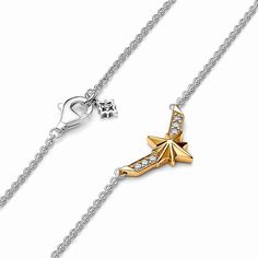 Bring the power to your collection with the Captain Marvel Octogram Star Two-tone Pendant Necklace. Inspired by MARVEL's Captain Marvel, this necklace in our 14k gold-plated unique metal blend features an eight-point star with a row of pavé on its sides and symbolizes strength and daring. It is engraved with the message "HIGHER FURTHER FASTER", which serves as a reminder to always push for your dreams. It features a sterling silver eight-pointed star with sparkle by the closure and is adjustable to two lengths. Wear the necklace as a symbol, which represents that you hold the qualities you need to succeed or gift it to a superhero you hold dear. Marvel Necklace, Pandora Marvel, Higher Further Faster, Marvel Captain Marvel, Royal Chain, Eight Pointed Star, Pandora Bag, Pandora Necklace, Custom Pendants