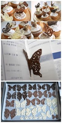 there are many different pictures of cupcakes in the box and one has a butterfly on it