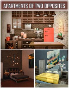 four different rooms with furniture and decor in them