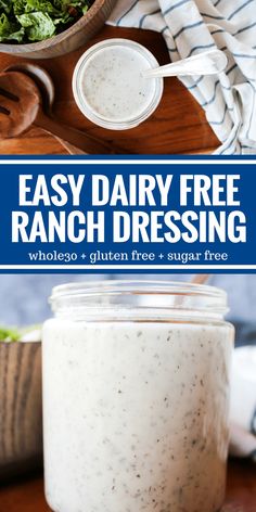 an easy dairy free ranch dressing recipe in a mason jar