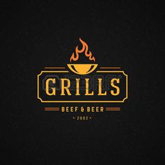 the grills logo is shown on a black background, with flames coming out of it