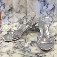 Colorrifics, Silver Size 6, Rhinestone Strappy Silver Short Heels, Short Silver Heels, Silver Shoes Heels, Tan High Heels, Silver Glitter Heels, Sparkly Sandals, Silver Heel, Pointy Pumps, Black Peep Toe Heels