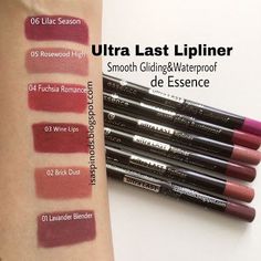 Essence Lipstick Swatches, Essence Lip Liner, Brick Dust, Wine Lips, Essence Makeup, Lipstick Kit, Lip Liners, Makeup Needs, Lipstick Swatches