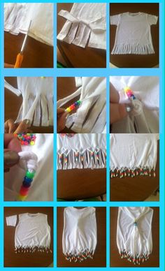 the instructions for how to sew a t - shirt with fringes and beads