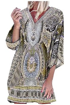 Amazon.com Women Vintage Dresses, Vacation Sundress, Long Sleeves Dress, Boho Beach Dress, Summer Boho, Long Sleeve Print Dress, Ethnic Print, Sleeves Dress, Leisure Time