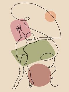 an abstract drawing of a woman with a surfboard on her back, in pink and green