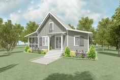 this is an artist's rendering of a small house in the country side yard