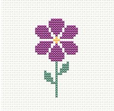 a cross stitch pattern with a purple flower