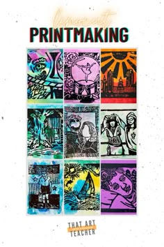 the cover of printmaking that art teacher's guide, with images of people and animals