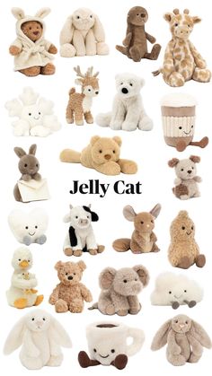 Jellycat Collage, Jelly Cat Wallpaper Aesthetic, Stuffie Aesthetic, Jelly Cats Stuffed Animals, Jelly Cats Aesthetic