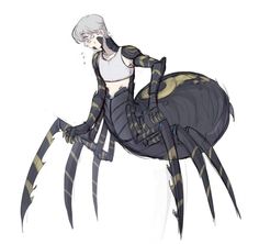 a drawing of a woman sitting on top of a spider