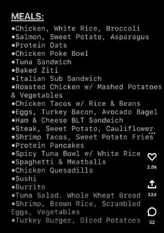 the menu for an app showing different types of food