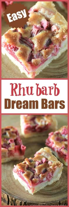 the recipe for rhubarb dream bars is easy and delicious