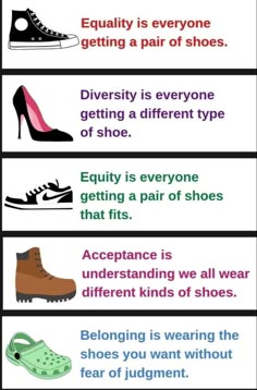 four different types of shoes that are not in the same color and size as shown on this