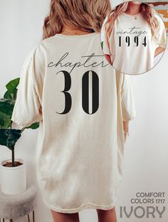 "Classic 1994 Shirts For Women, Vintage 30th Birthday Year Number Tshirt For Him, 30th Milestone Best Friend Bday Gift For Her, 30 Bday Shirt HOW TO ORDER ➀ Select color ➁ Select the size (Please check size chart) ✦ True to size. Size up 1-2 sizes for an oversized look. ➂ Add to cart ✦ (Optional) \"Add message to Seller\" on the checkout page. GARMENT FEATURES ✦ Crew neckline ✦ Direct to garment printing - no vinyl, decal, or iron-on technique ✦ Our designs are printed on the garment to last a long time and may not appear as 'glossy' or saturated as iron-on designs are. ✦ Please note that colors may appear different on different digital screens and may not be a true representation of the actual colors. ✦ Additional T-Shirt Colors and Sizes Available Upon Request ✧✧Brands: Bella Canvas Unis 30th Birthday Aesthetic For Women, 30th Birthday Gifts Ideas For Women, 30 Theme Party Ideas Women, Best Friend Tshirt Ideas, Birthday 30th Ideas For Women, Cricut Tshirt Ideas For Women, 30th Birthday Party Themes For Women, 30th Birthday Ideas For Women Themes, 30th Birthday Gifts For Best Friend