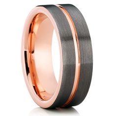 men's wedding band with two tone gold and black inlays, made from 18k rose gold