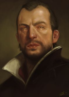 a painting of a man with yellow eyes