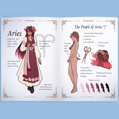 an open book with pictures of women in different outfits and hair styles, including scissors