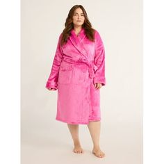 The end of the day, and heres your rewardJoyspun's Super Minky Robe. Ultra-plush and crazy soft, this long-sleeve robe features a classic shawl collar, a just-right length and front patch pockets. Pair it with one of our supremely soft pajama sets (sold separately) for a stylish sleep ensemble. Meet Joyspun. A joyful new spin on Secret Treasures. Only at Walmart. Color: Pink.  Gender: female.  Age Group: adult. Plush Robe, Soft Pajamas, Women's Robe, Fuchsia Color, Night Shirt, Pajama Sets, Shawl Collar, Pajamas Women, Night Dress