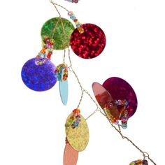 multicolored glass beads hang from a chain