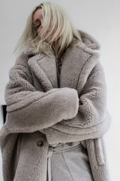 Oversized Beige Fur Coat For Winter, Winter Wool Fur Coat In Beige, Winter Beige Wool Fur Coat, Beige Wool Fur Coat For Winter, Beige Winter Fur Coat, Wool Fur Coat For Cold Weather In Fall, Cozy Wool Outerwear For Winter, Fall Wool Outerwear With Faux Fur Lining, Winter Wool Outerwear With Faux Fur Lining