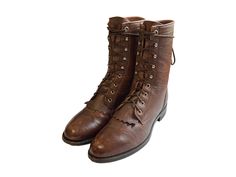 "90s Vintage Brown Leather Lace Up Justin Roper Boots-US Men Size 9-US Women Size 11-Vintage Boots-Men Boots-Unisex-Women Boots-Rockabilly. Size 9 Vintage Short Brown Genuine Leather Unisex Justin Roper Boots. These boots were made in the 1990s in the USA. They are 100% leather upper, soles and lining. These boots are men size 9 but will fit a woman's size 11. Size 9 D height: 9.5\" length: 11.75\" insole: 10.75\" width: 4\" heel: 1\" Material: brown Color: Brown Condition: Good Vintage" Justin Roper Boots, Mens 90s, Roper Boots, Mens Cowboy, Vintage Boots, Western Cowboy Boots, Mens Shoes Boots, Vintage Brown, Western Boots