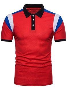 Slimming Short Sleeve Color Block Turndown Collar T-shirt - Lava Red - 3U71291423 - Men's Clothing, Men's Tops & T-Shirts, Men's Polo Shirts  #MensPoloShirts #Men's #Clothing # #Men's #Tops #& #TShirts # #Men's #Polo #Shirts Sporty Polo Collar T-shirt For Summer, Sporty Polo Collar Top For Summer, Color Block T-shirt For Summer Sports, Color Block T-shirt For Sports In Summer, Red Fitted Short Sleeve Polo Shirt, Fitted Color Block Short Sleeve Top, Casual Sports Polo Collar Top, Black Color Block Polo Collar Top, Casual Sports Shirt For Spring