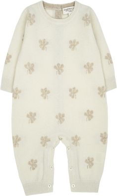 A cashmere romper that is ideal for keeping your newborn warm and comfortable. Featuring long sleeves, a round neck, internal contrasting and Intarsia leaves design. Made from 100% cashmere. Fig Leaf, Baby Unisex, Fig Leaves, Cashmere Color, Leaves Design, Inner Mongolia, Unisex Baby, Military Green, Leaf Design