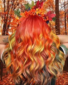 Fall Dyed Hair, Bright Fall Hair Colors, Fall Colored Hair, Fall Hair Dye Ideas, Colored Hair Ideas, Fire Hair Color, Flame Aesthetic, Flame Hair