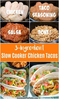 four different types of slow cooker chicken tacos