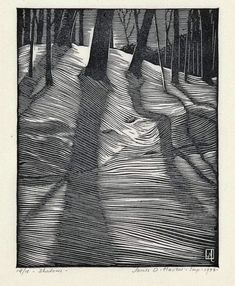 a black and white drawing of a person walking through the woods with trees in the background