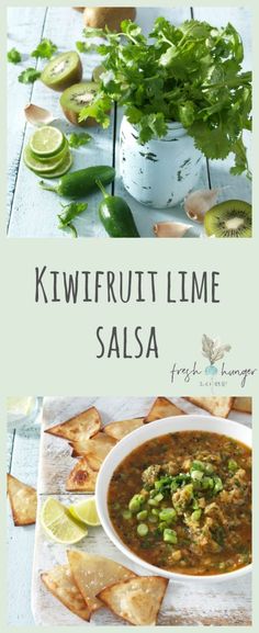 kiwifrut lime salsa in a bowl with tortilla chips on the side