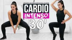 two women in black and pink are doing cardio intenso with the words, 30